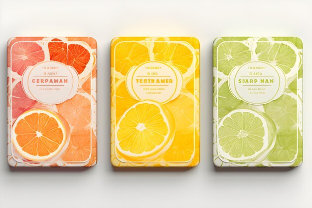 three colorful boxes of lemons with oranges and lemons on them