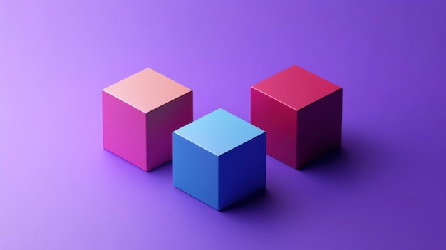 Photo three colorful cubes on purple background