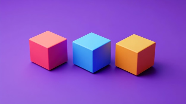 Photo three colorful cubes on purple background