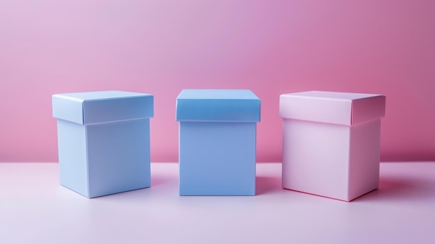 Three colorful gift boxes on pink background concept of giving holidays celebration surprise