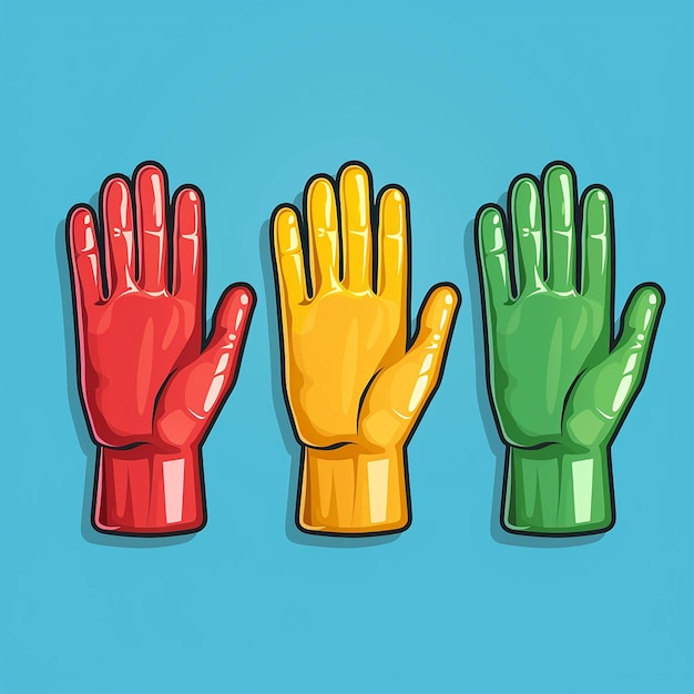 Photo three colorful painted hands with different colors of different colors