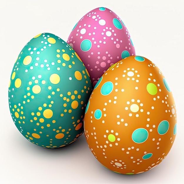 Three colorful shiny easter eggs isolated on white background Generative AI