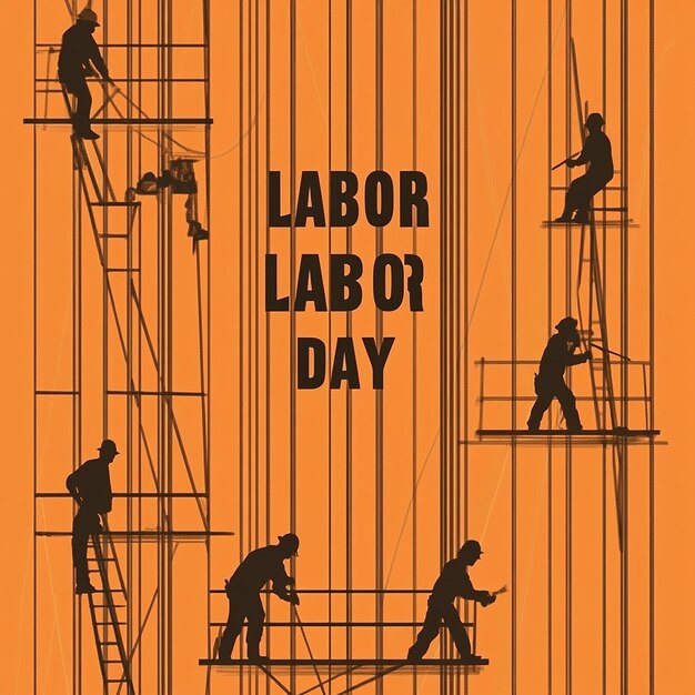 Photo three construction workers on scaffolding celebrating labor day