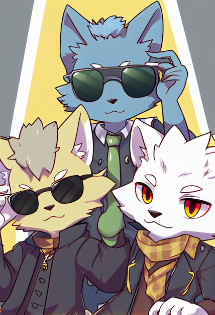 Three cool stylish cats in glasses posing for the camera AI Generated