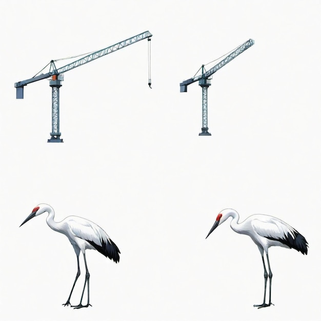 Photo three cranes with a crane on it and the crane on the right