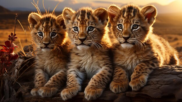 three cubs of tiger cubs are sitting together