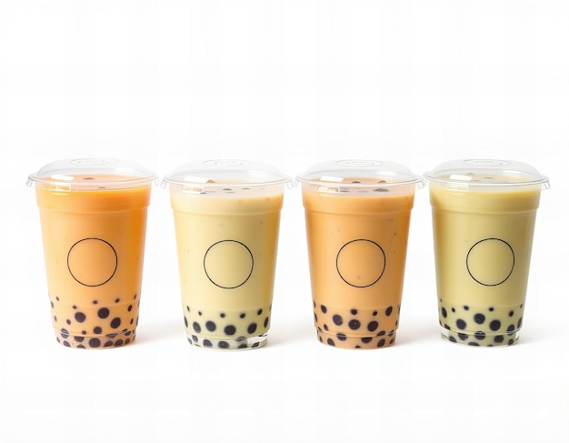 three cups of different colored drinks with one that says o and o