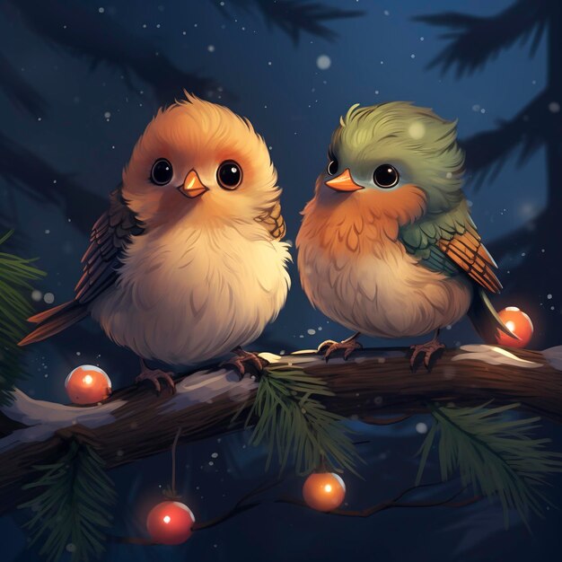 Photo three cute little birds christmas vibes