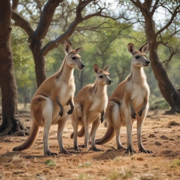 Photo three deer are standing in a field one of which is a hyenne