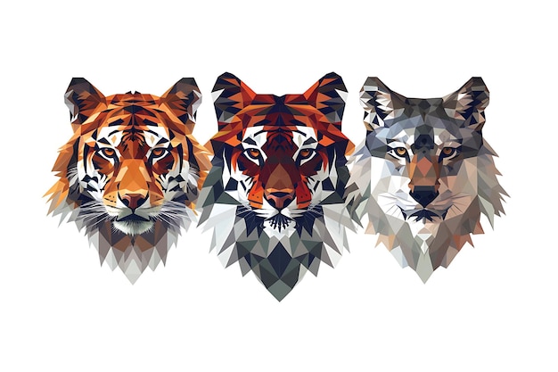 Photo three different colored animals are shown in a low polygonal style