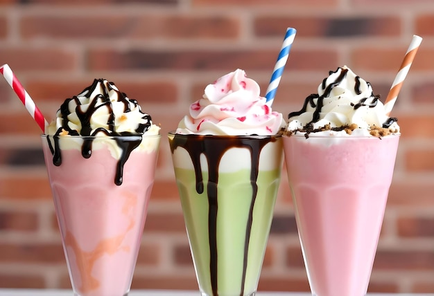 Photo three different colored ice creams are on a table one of which has the number 3 on it