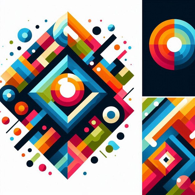 Photo three different designs of different colors and shapes one is a colorful and the other is a circle