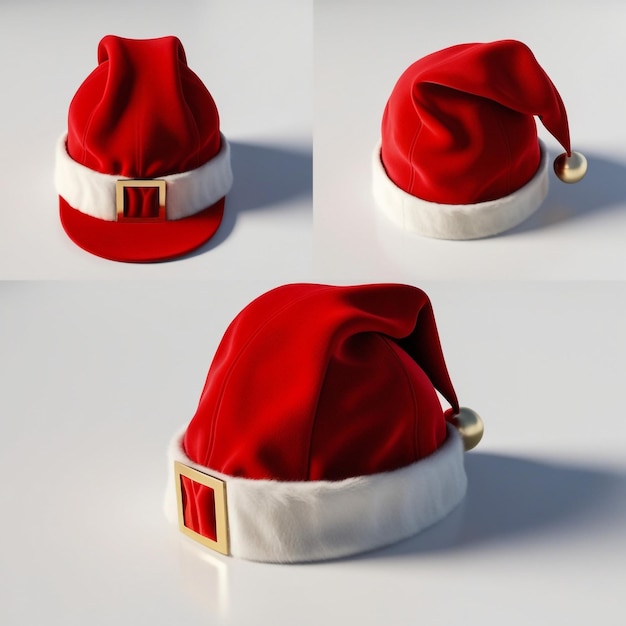 three different hats with a red hat on the top