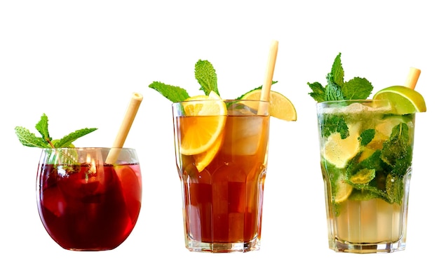 Three different kind of cocktails isolated on white with clipping path