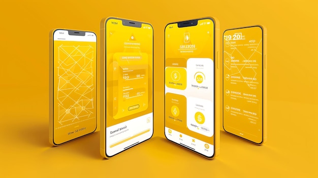 three different types of lg phones are lined up on a yellow background