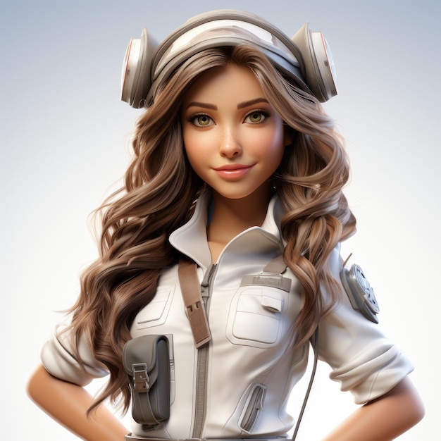 Three Dimensional Cartoon of a Female Pilot on White Background