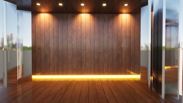 three-dimensional color background for wooden TV studio 3d rendering