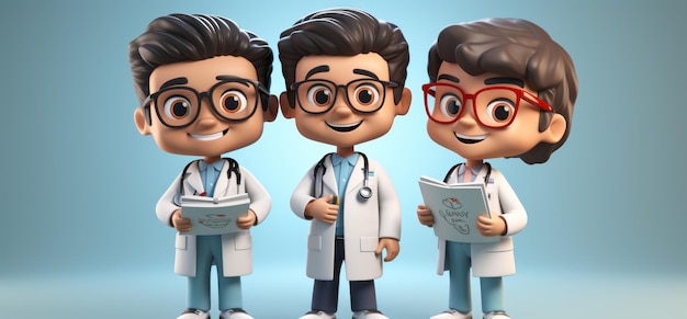 three dimensional comic doctors holding clipboards