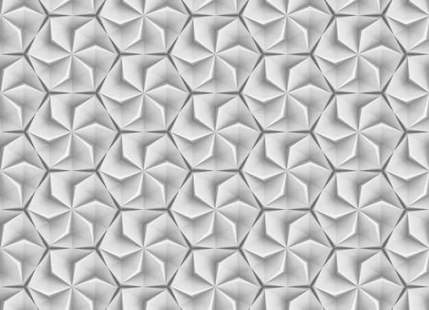 Three-dimensional light geometry seamless pattern with six-pointed flowers