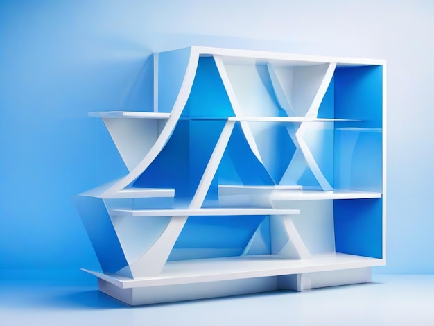 three dimensional merchandise shelf White with blue reflections