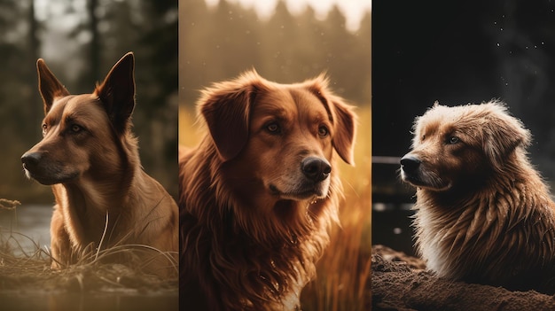 Three dogs on a farm