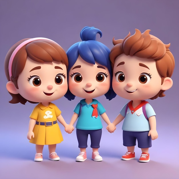 three dolls with one wearing a blue shirt and the other with the other one wearing a blue shirt