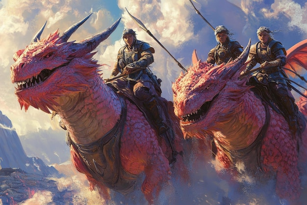 Photo three dragon riders in flight