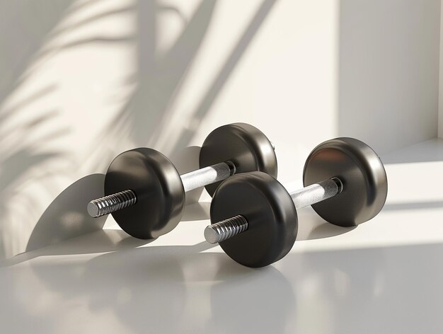 three dumbbells are on a table one of which has the word dumbbells on it