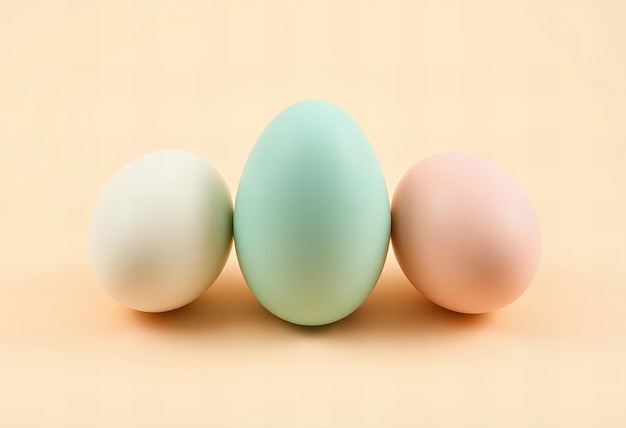 three eggs with a blue egg in the middle