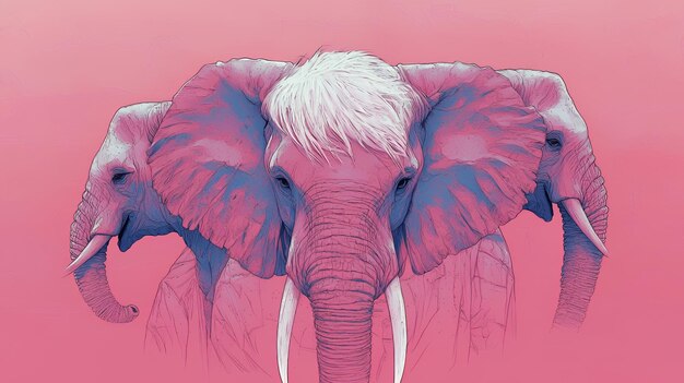 Photo three elephants in pink and blue hues