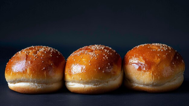 Three empty buns isolated on black background