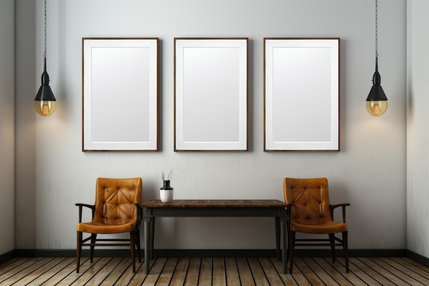 three empty frame mockup in a room