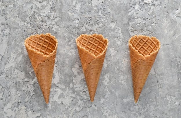 Three empty waffle horns. Top view,