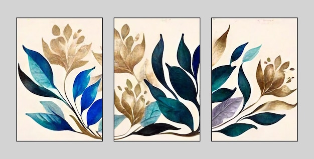 Three figure triptych flowers abstract