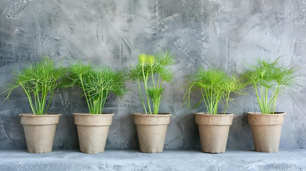 three flower pots with grass in them one of which is called grass