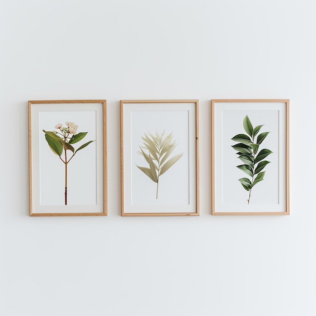 Photo three framed pictures of plants on a wall with one that says quot wild quot