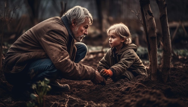 Three generations bond in nature serene beauty generated by AI