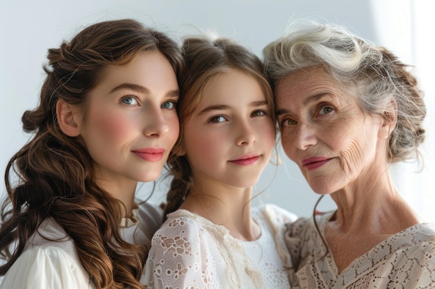 Photo three generations of women standing together granddaughter with mother and grandmother ai generative