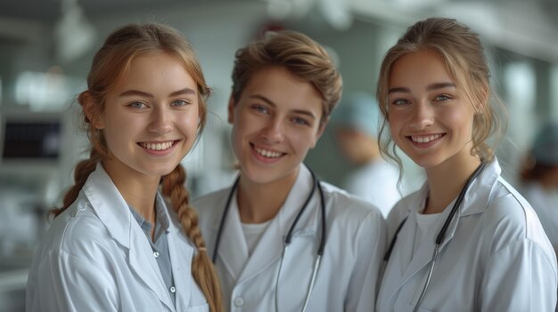 three girls with a smile and a girl with a stethos