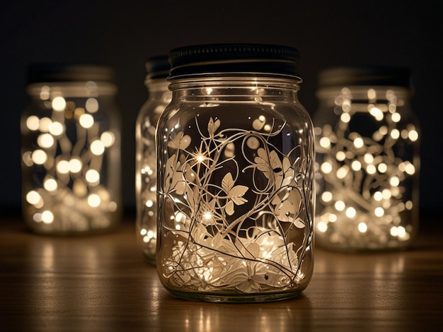 three glass jars with flowers on them one of which has a label that says quot daisy quot on them