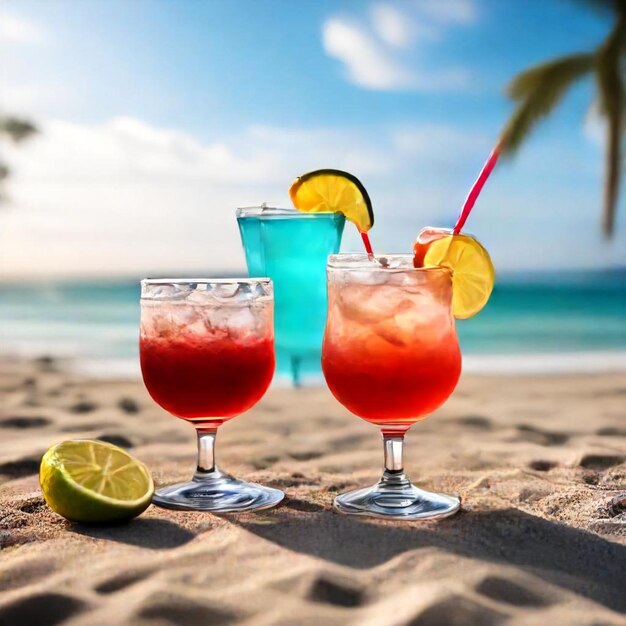 three glasses of cocktails with lime wedges and a straw in the middle