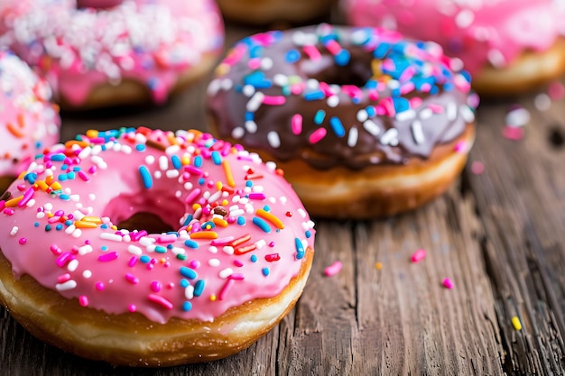 Three glazed donuts on a dark background 3d rendering