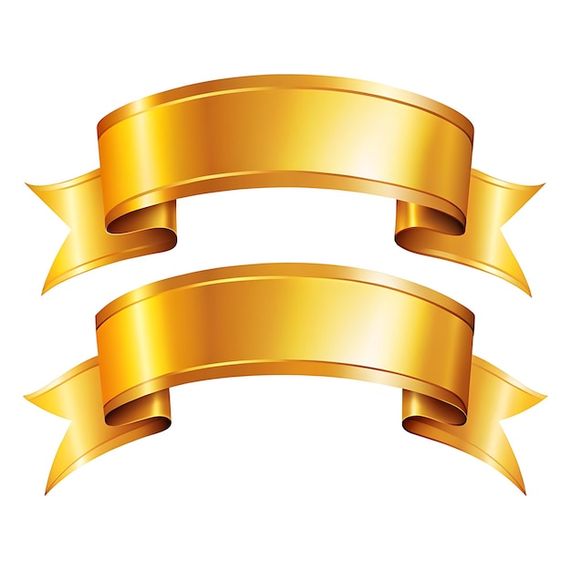 three gold ribbons with a white background