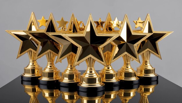 Three gold star trophies symbolizing achievement and recognition