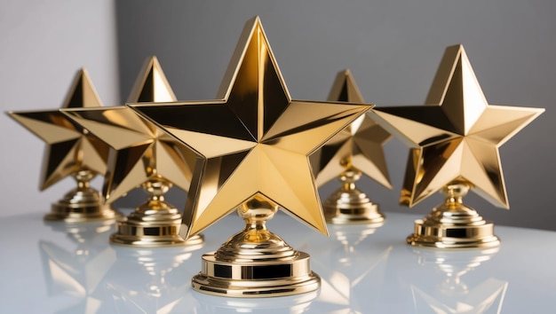 Three gold star trophies symbolizing achievement and recognition