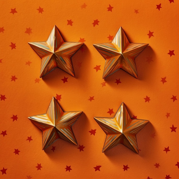 three gold stars are placed on a orange background with stars generative ai