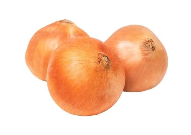 Three golden onions isolated