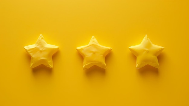 Photo three golden stars on yellow background three golden stars symbolizing rating excellence f