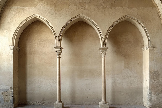 Photo three gothic arches blended with three roman arches