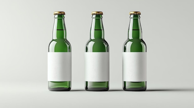 Three Green Beer Bottles with Blank Labels Generative AI